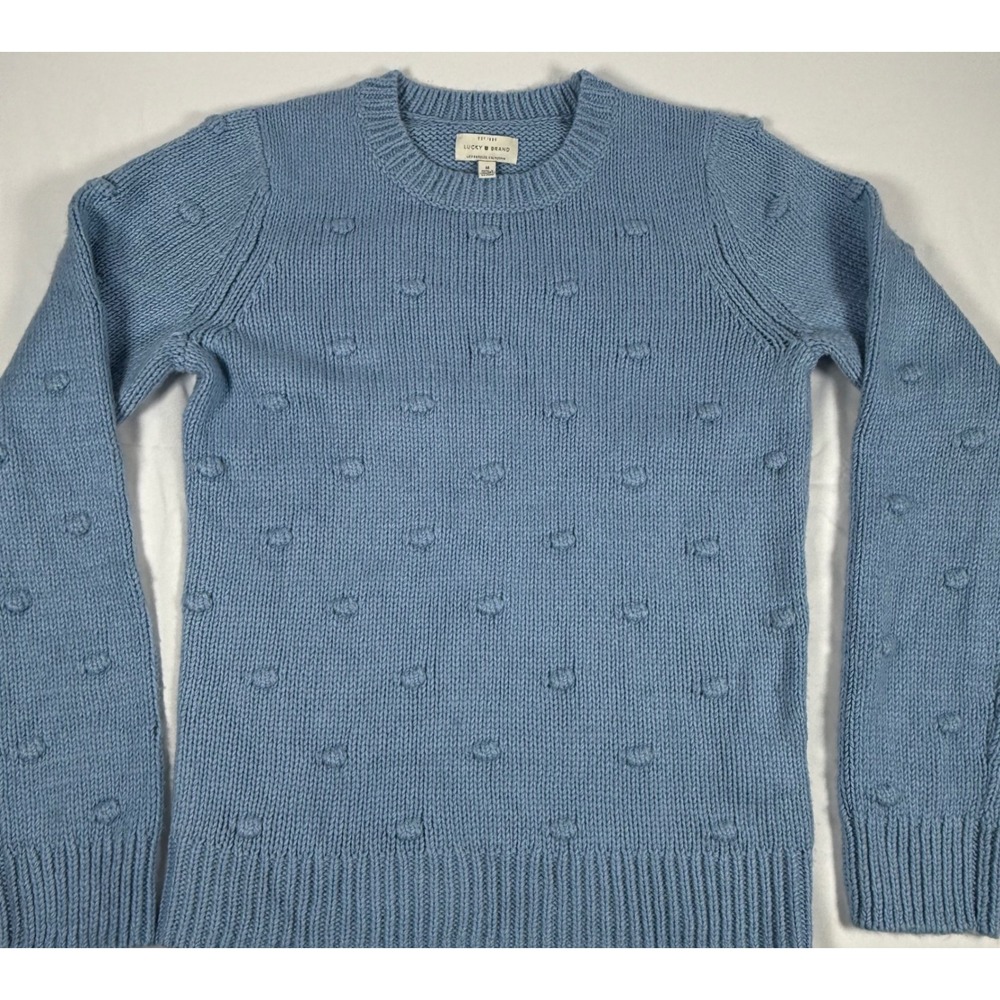 Lucky Brand Women Blue Bobble Popcorn Knit Crew Neck Sweater Size M
